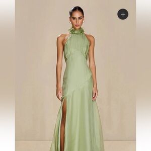 Sonya Moda Green Noelle Halter Maxi Dress with Slit